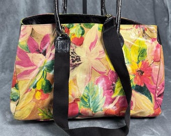 Maurizio Taituti Floral Leather Tote Bag Hand Painted Made in Italy Large