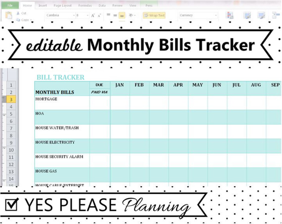 Monthly Bill Tracker Template Excel Monthly Bill Tracker Template Excel