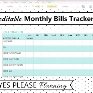 Maandelijkse factuurtracker – Afdrukbare checklist voor uitgaven en factuurbetalingen – Bewerkbare Excel-spreadsheetsjabloon – Jaarlijkse factuurorganisator