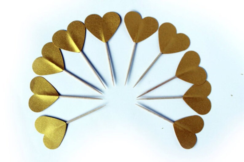 Heart Cupcake Toppers in Gold Wedding Cupcake Toppers Baby Etsy