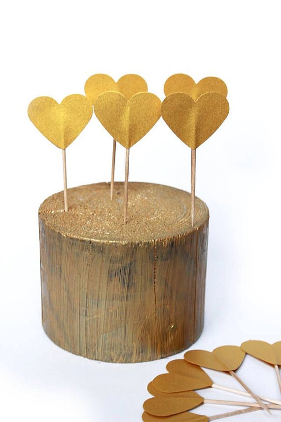 Heart Cupcake Toppers in Gold Wedding Cupcake Toppers Baby Etsy