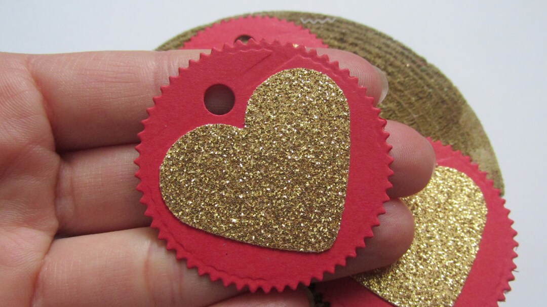 15 Valentine Tags Red and Gold Tags Red Circle Tag With Etsy