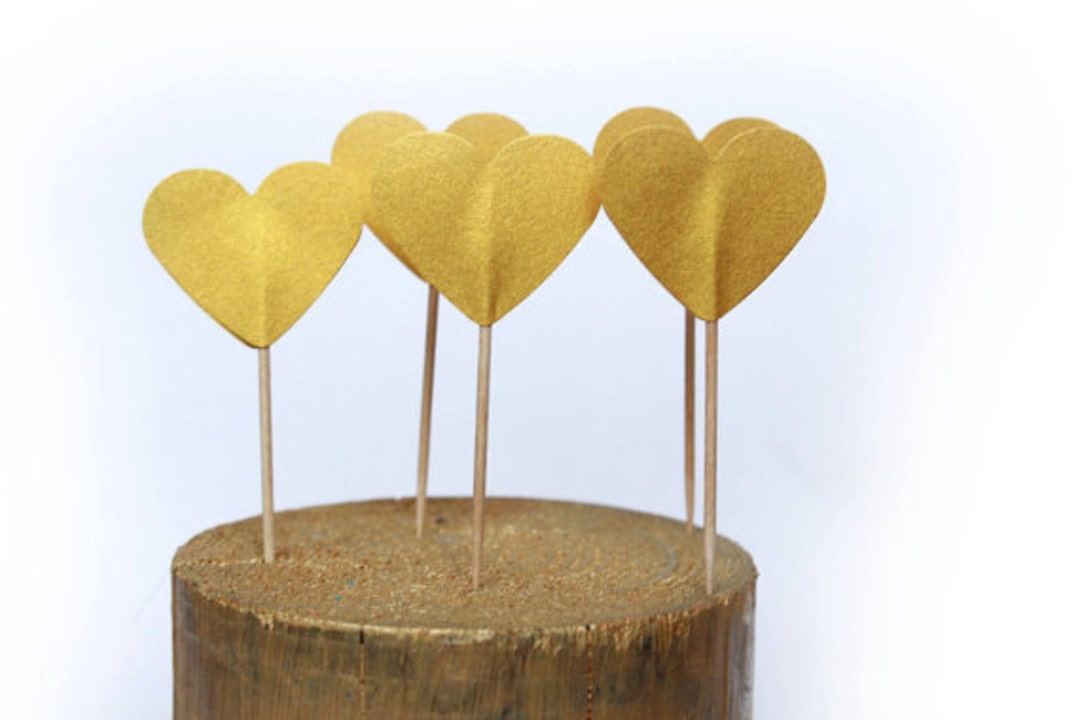 Heart Cupcake Toppers in Gold Wedding Cupcake Toppers Baby Etsy