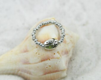 GLANZENDE BUG - Beaded teen Ring, metaal teen Ring, Lady Bug teen Ring, ring van de kleine teen