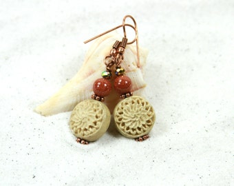 CHIC FLOWERS - Beaded Earrings, Brown Earrings, Cinnabar Earrings