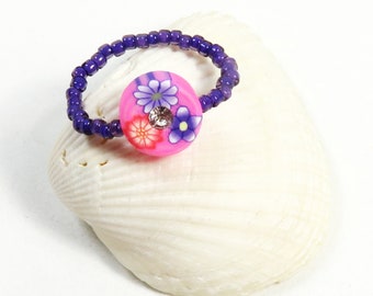 FLOWER teenring, gemakkelijk te dragen teenring, roze paarse glinsterende teenring