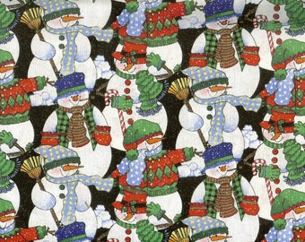 YARD Christmas Fabric Snowman Woodland Snowmen Tossed Blue Jim Shore CP61511