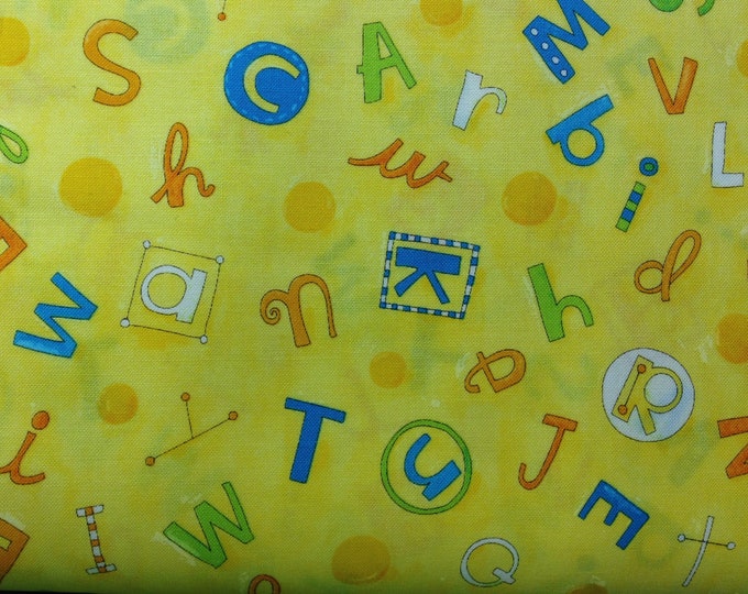 Yellow Alphabets 100% cotton fabric, sold by the yard  #303