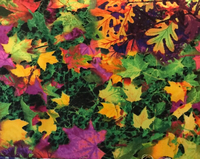Bright Fall Leaves 100% cotton fabric, sold by the yard