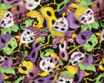 Mardi Gras Masks 100% cotton fabric, sold by the yard
