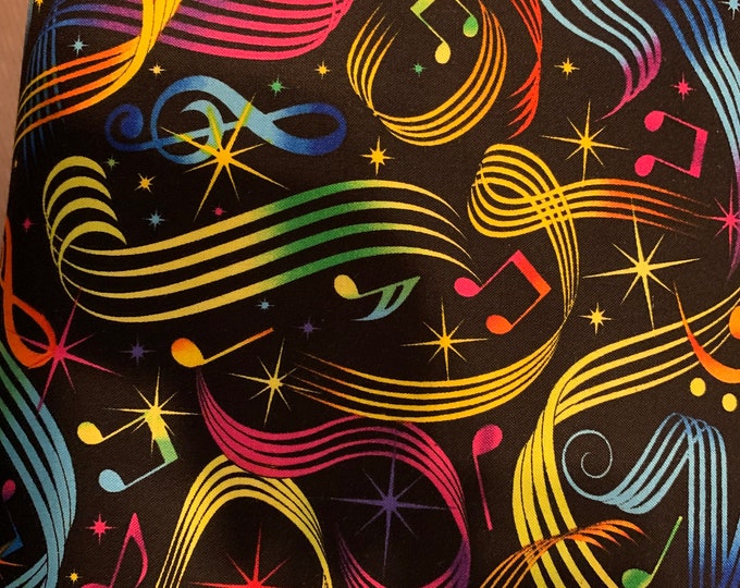 Bright Music Notes 100% Cotton fabric, sold by the yard