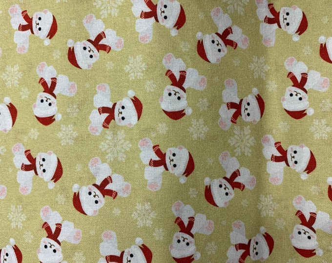Little bears in Santa hats 100% cotton fabric, sold by the yard