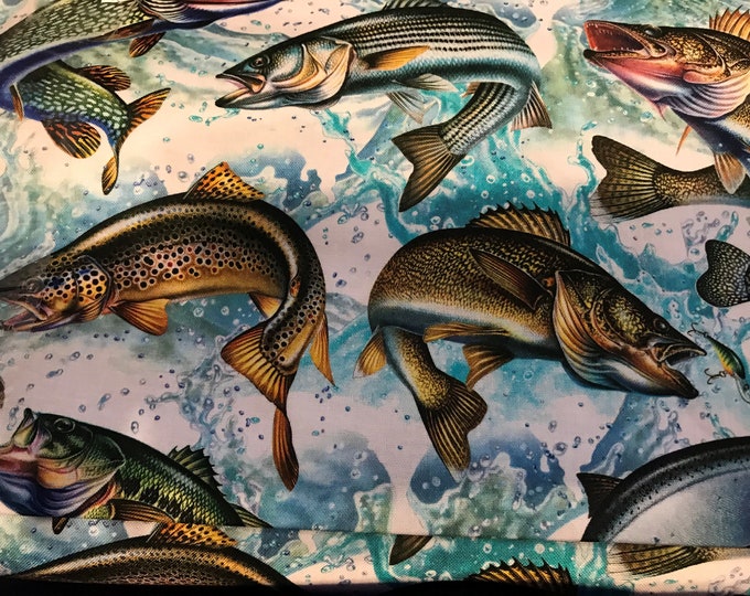 Rainbow Fish 100% cotton fabric, sold by the yard  #579