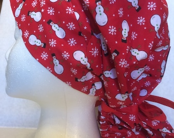 Christmas themed ponytail style scrub hat