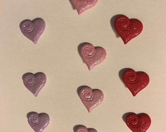 Glittery Heart, plastic shank buttons. sold in packs of 10