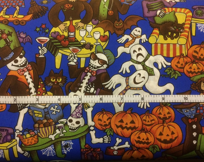 Boo-tiful Party blue 100% cotton fabric, sold by the yard  #373