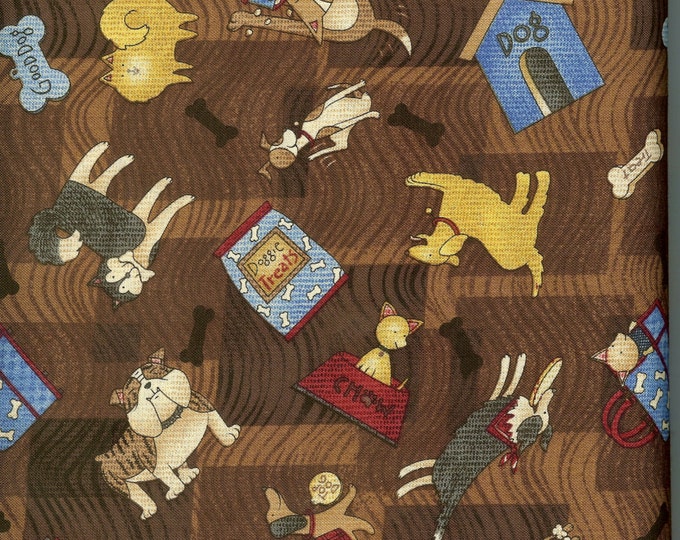 Dogs on Brown 100% cotton fabric, sold by the yard  #45