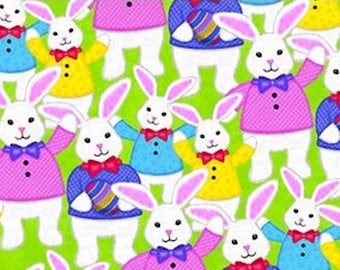 Packed Bunnies 100%cotton fabric, sold by the yard