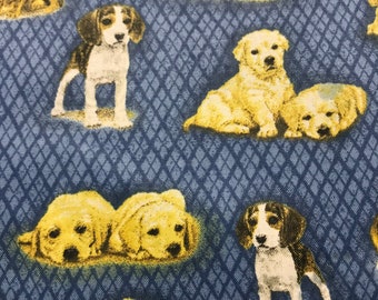 Dog Breeds Blue Check 100% cotton fabric, sold by the yard