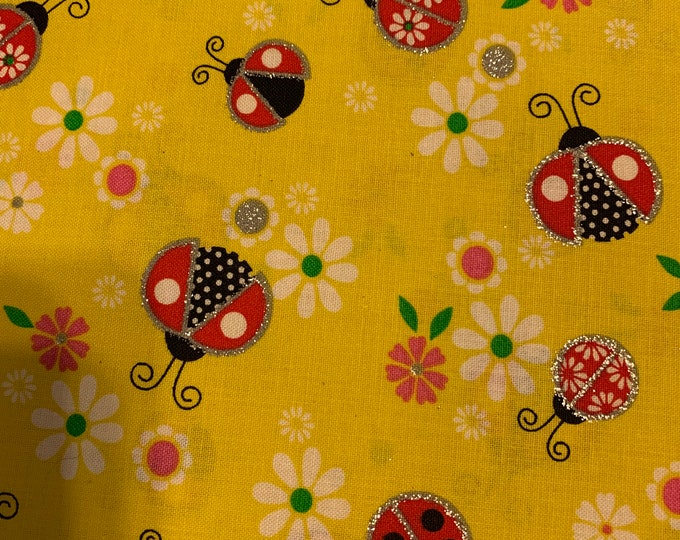 Lady Bug Glitter 100% cotton fabric, sold by the yard