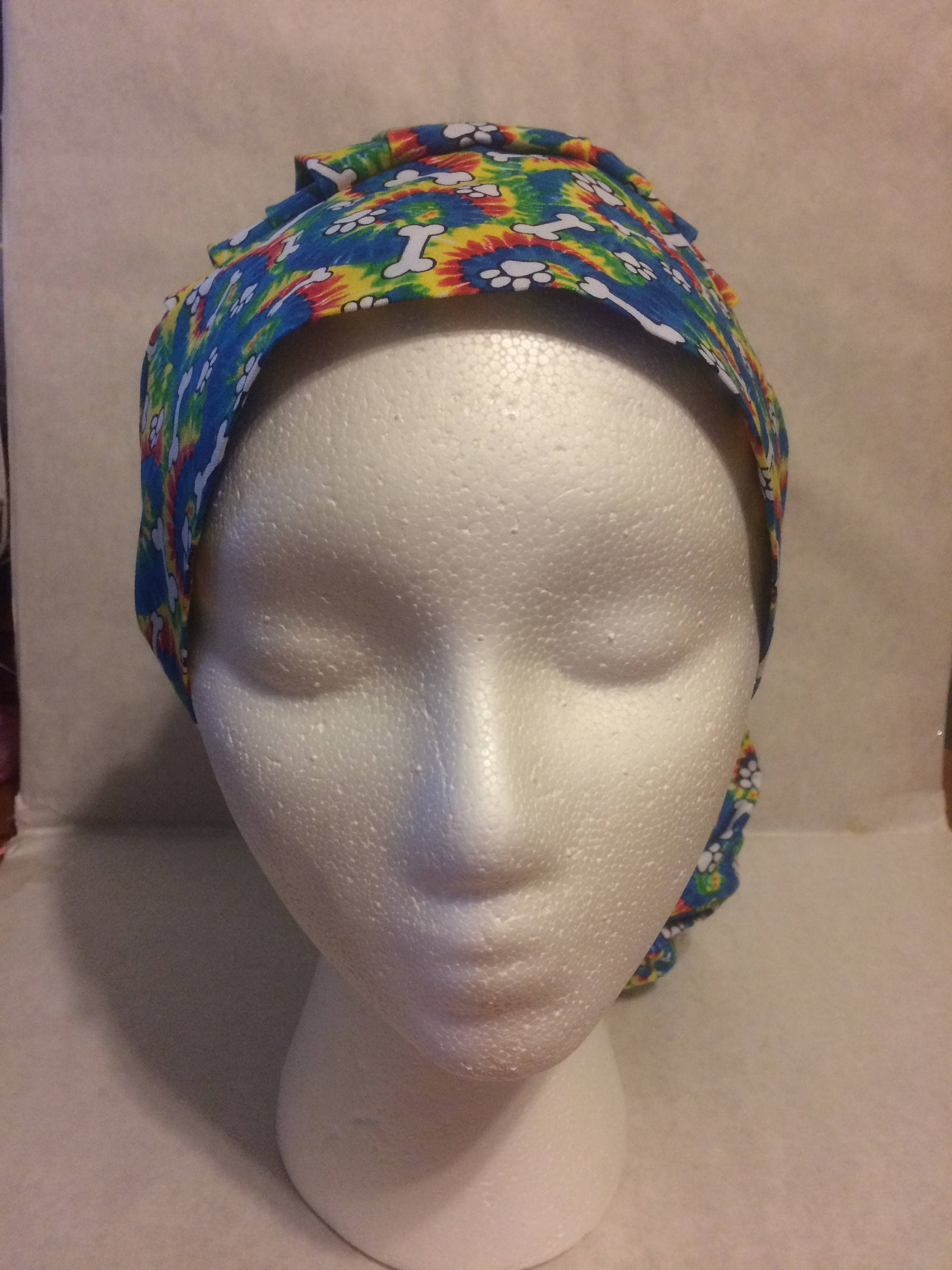 Tye Dye Bones cotton ponytail scrub cap