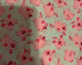 Pink Pigs 100% cotton fabric, sold by the yard