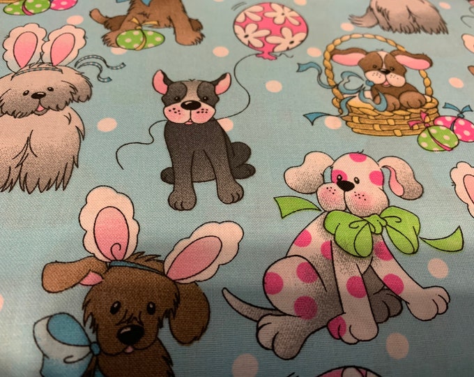 Easter Pups 100% cotton fabric, sold by the yard
