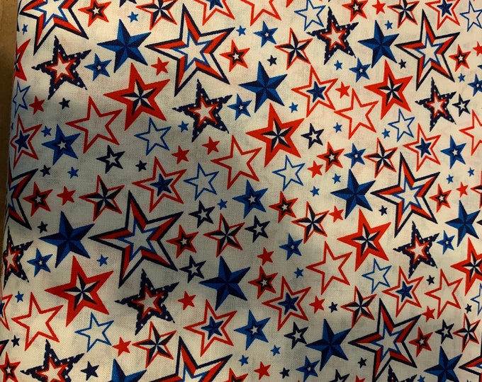 Red White and Blue Stars 100% cotton fabric, sold by the yard