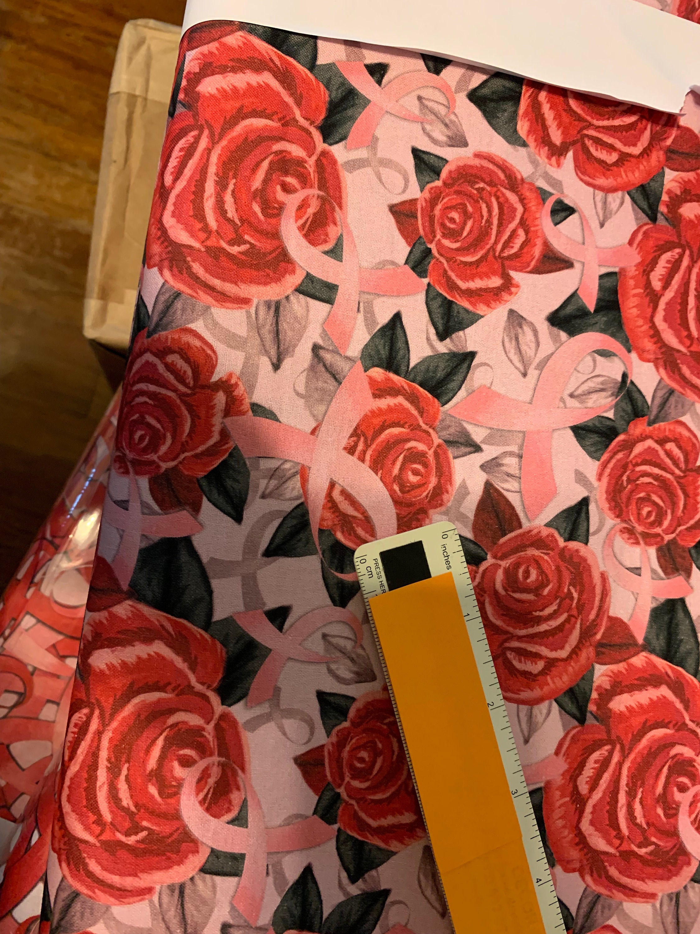 Pink Ribbons and Roses 100 Cotton Fabric Sold by the Yard Etsy