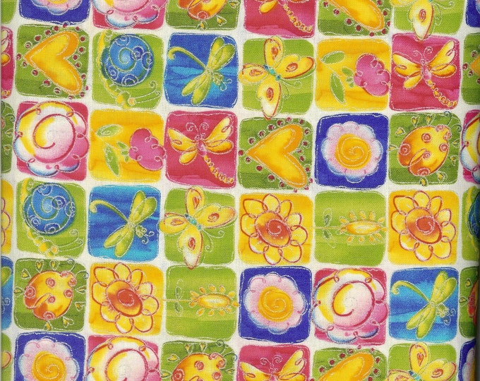 Butterflies and Flowers 100% cotton fabric, sold by the yard  #206