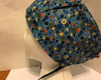 Swirley Dots fabric surgical cap tie back