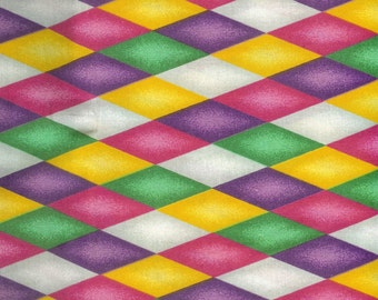 Mardi Gras diamonds cotton fabric. Sold by( multiple lengths) #328