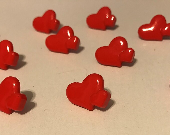 Double heart plastic shank buttons sold in packs of 10