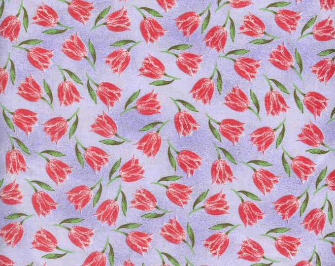 Red Tulips 100% cotton fabric-sold by (multiple lengths)  #29