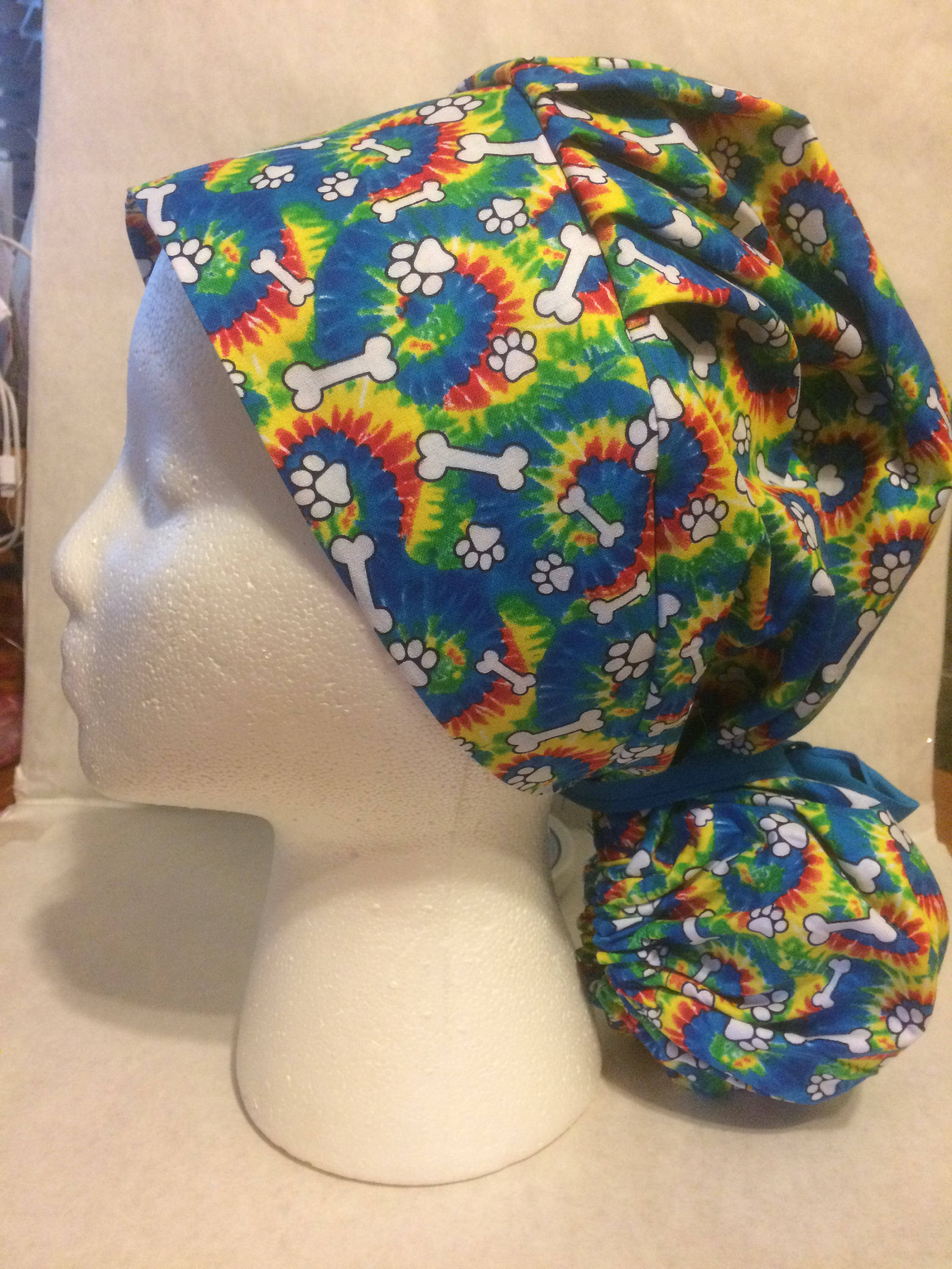 Tye Dye Bones cotton ponytail scrub cap