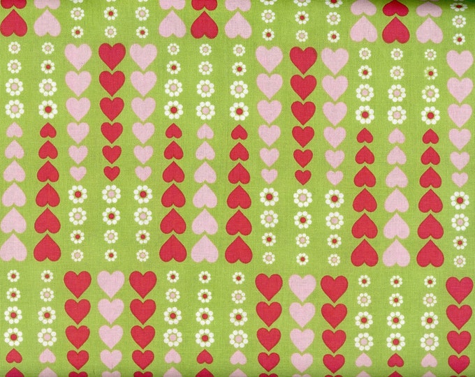 Pink Hearts and flowers 100% Cotton fabric, sold by the yard  #386