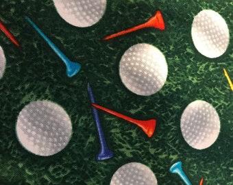 Golf balls and Tees 100% cotton fabric, sold by the yard  #539