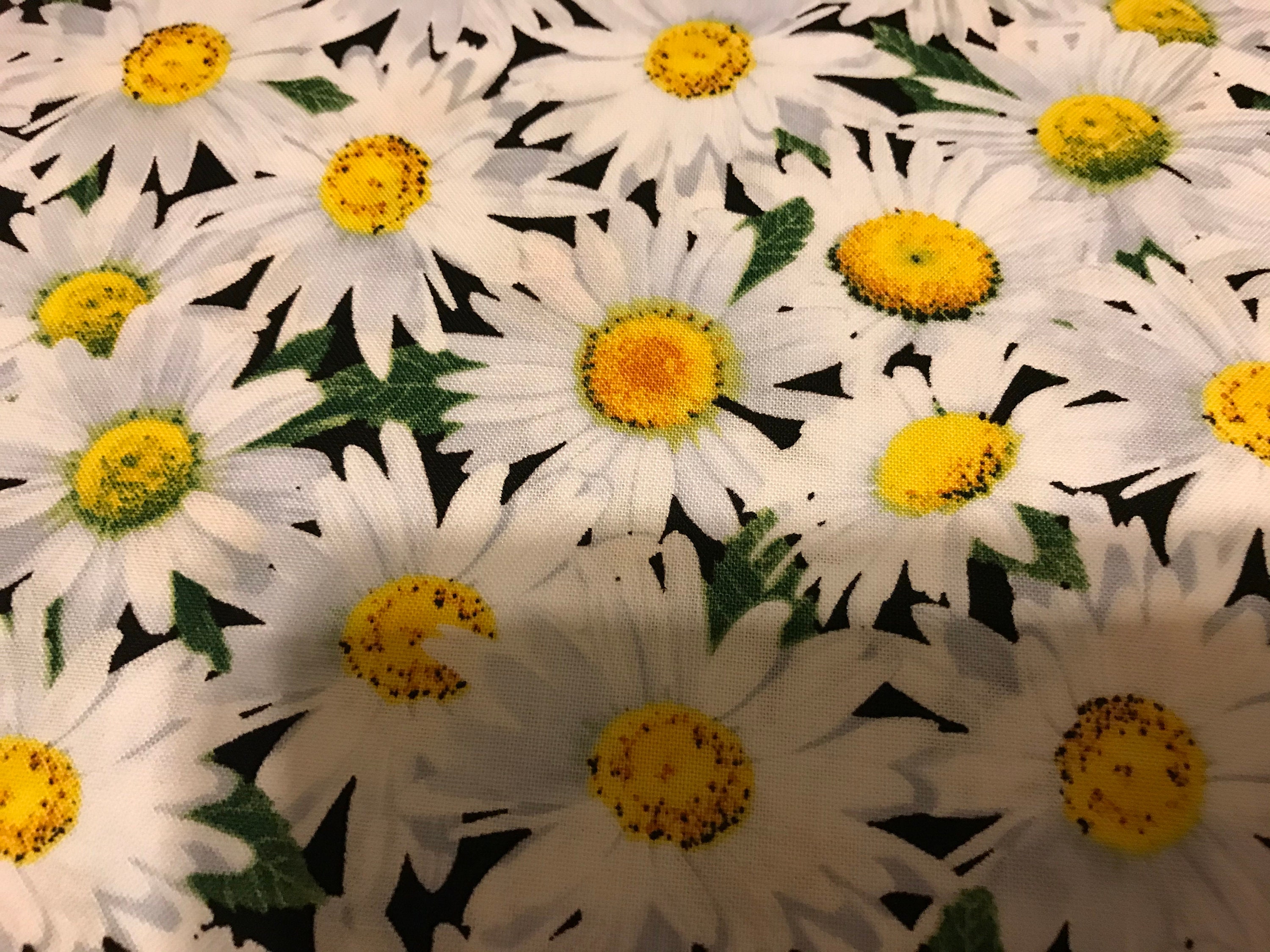 White packed Daisy 100 cotton fabric, sold by the yard