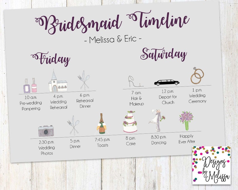 Bridesmaid Timeline Wedding Day Timeline Bride S Gal Etsy