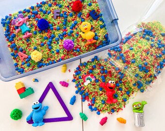 SUNNY DAYS Pack + Play Box - Elmo, Cookie Monster, Sesame Street Inspired Sensory Play Kit – Montessori Activity