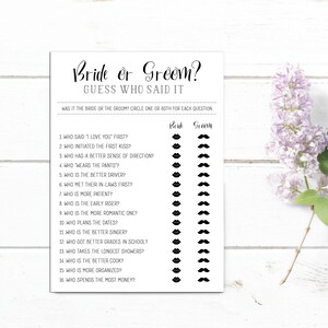 Bride or Groom Game - He Said She Said Game - Bridal Shower Game - Printable Bridal Shower Game - Instant Download - Printable Game -DIGTIAL