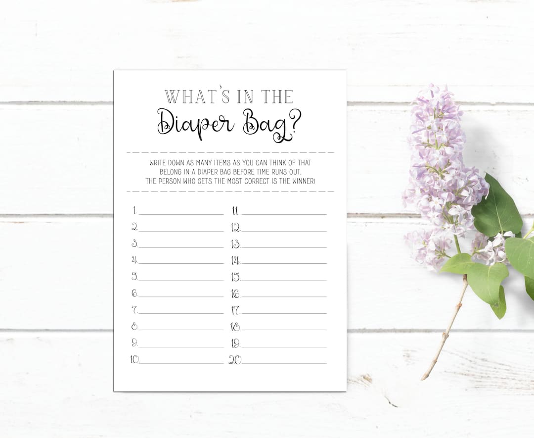 What's in the Diaper Bag Game Printable Baby Shower Game Diaper Bag