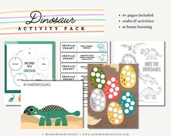 Dinosaur Activity Pack: Fossil Learning, Crafts, Homeschool (Digital Download)