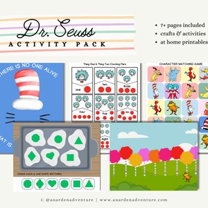Seuss Aktivitätspaket • Seuss Bücher und Aktivitäten für Kinder • Lesen druckbare Aktivitäten • Lernaktivitäten zu Hause • Digitaler Download