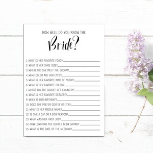 Do You Know the Bride Game - Bridal Shower Game - Printable Bridal Shower Game -Bachelorette Party Game - Instant Download - DIGTIAL