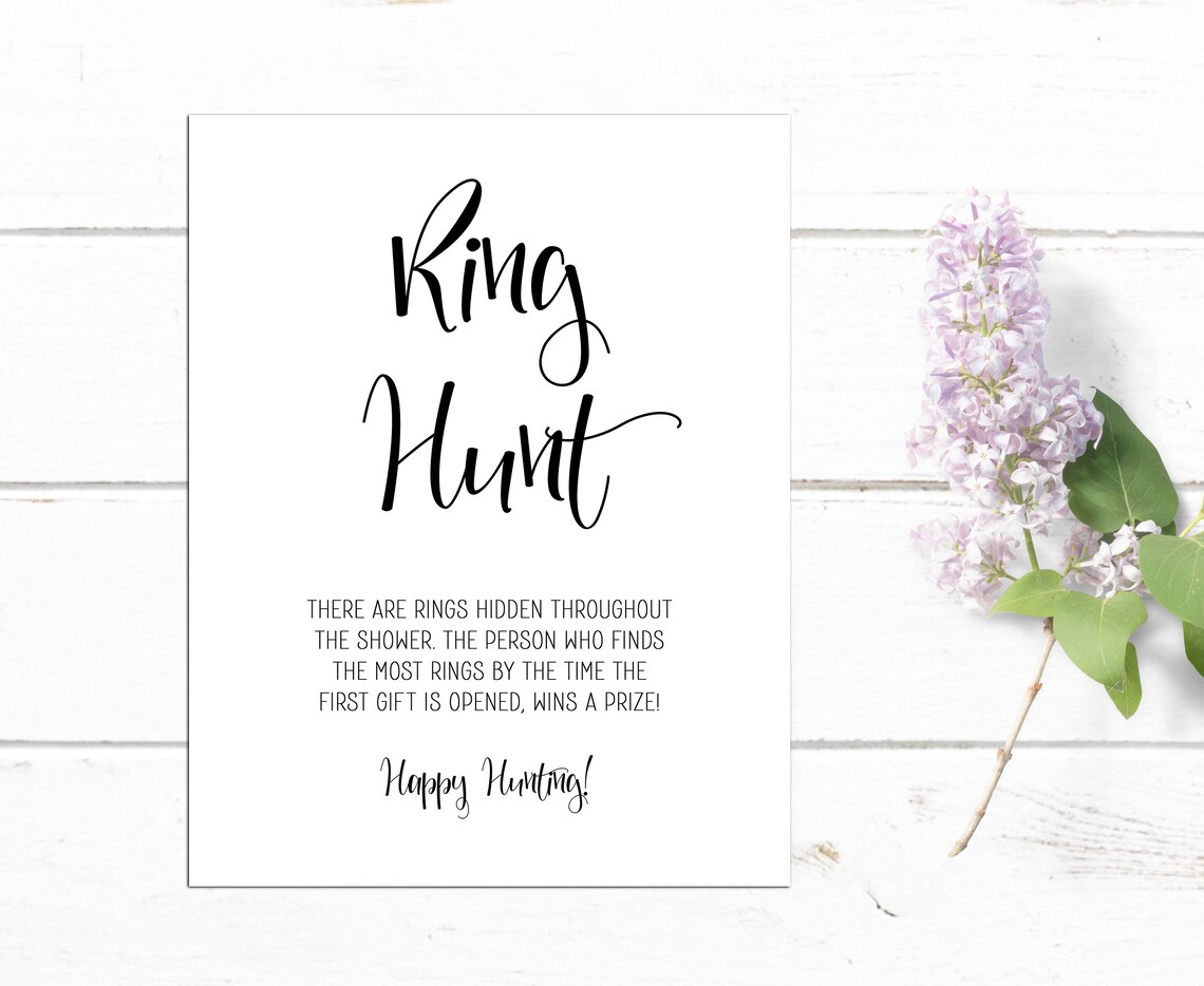 The Ring Hunt Bridal Shower Game - Includes 1 Sign & 30 Plastic Diamond Rings, Fun Party Activity For Engagement, Bachelorette, Multiplayer