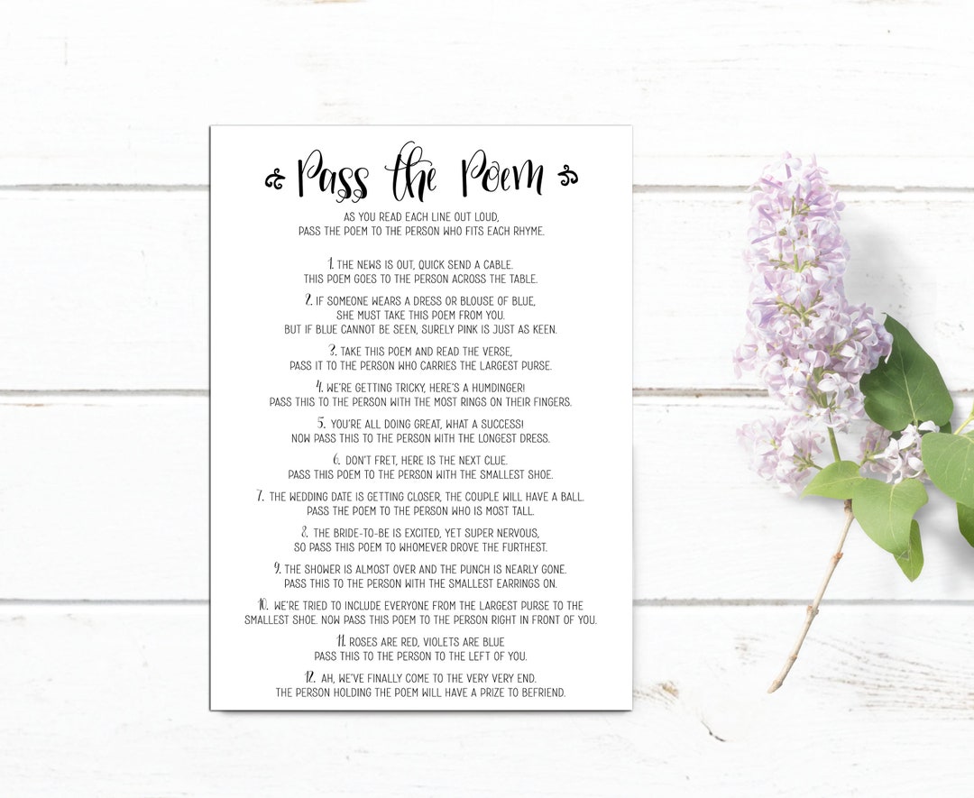 Pass the Poem - Bridal Shower Game - Printable Game - Bachelorette Hens ...
