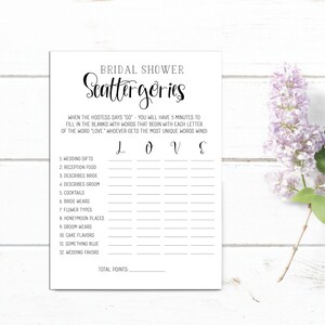 Bridal Scattergories Game - Jeu de douche nuptiale - Jeu de douche nuptiale imprimable - Jeu de partie de bachelorette - Téléchargement instantané - NUMÉRIQUE