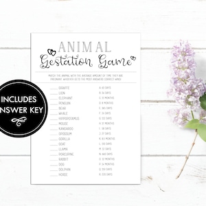 Animal Gestation Matching Game - Baby Shower Game - Printable Baby Shower Game - Matching Game - Instant Download - Printable Games -DIGTIAL
