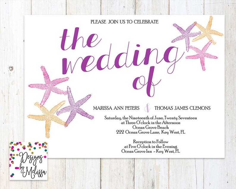 Purple Wedding Invitation Beach Wedding Invitation Etsy